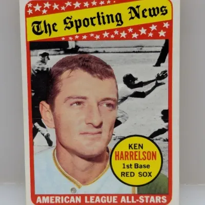 1969 Topps #425 Ken Harrelson American League All-Stars baseball card featuring The Sporting News banner, shown in well-preserved vintage...