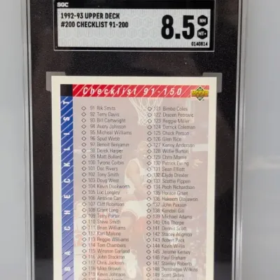 SGC 8.5 NM/MT+ graded 1992-93 Upper Deck #200 Checklist basketball card.
