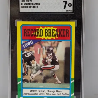 SGC-graded 7 NM copy of 1986 Topps #7 Walter Payton Record Breaker football card.