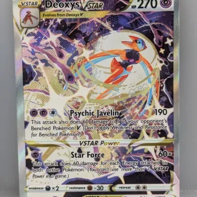 Pokémon Deoxys VSTAR ultra rare holographic trading card from Crown Zenith, numbered GG46/GG70, in near-mint condition.