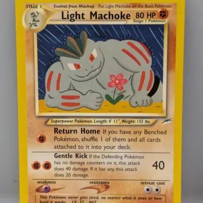 Light Machoke Pokémon trading card from the Neo Destiny expansion set, numbered 49/105, released in 2002.