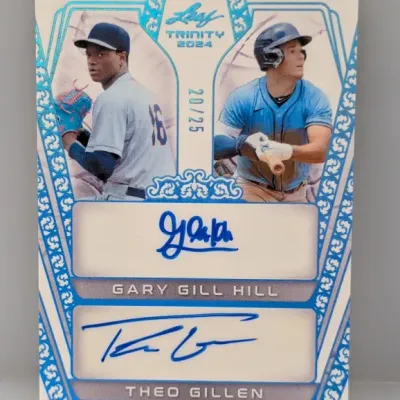 2024 Leaf Trinity dual-autograph baseball trading card featuring Gary Gill Hill and Theo Gillen, numbered 20/25.