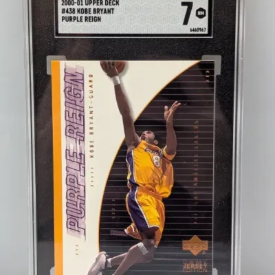 SGC-graded 7 NM 2000-01 Upper Deck #438 Kobe Bryant "Purple Reign" trading card in a protective slab.
