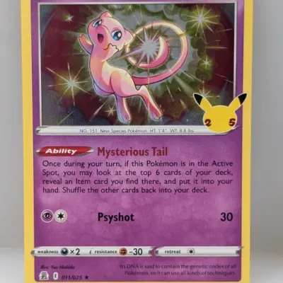 2021 Pokémon Celebrations 25th Anniversary Mew holofoil card (011/025) in near-mint condition.
