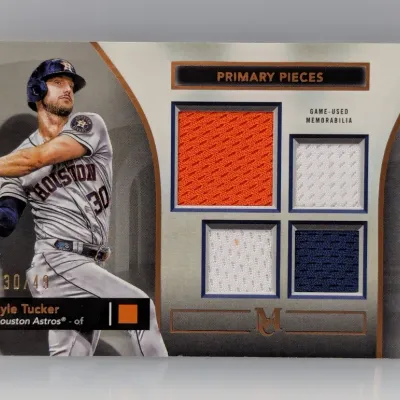 Topps Museum Collection Primary Pieces Kyle Tucker game-used memorabilia baseball trading card, serial numbered 30/49.