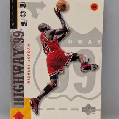 1998-99 Upper Deck Highway 99 Michael Jordan #H1 trading card, featuring the Chicago Bulls star in his red uniform.