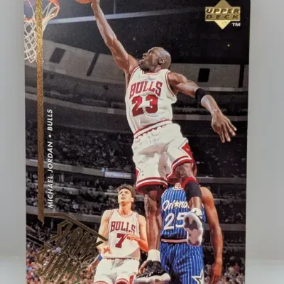 1993-94 Upper Deck Michael Jordan 'Slams & Jams' basketball card #S3, featuring an action shot of Jordan driving to the hoop.