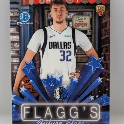 Bowman Chrome 'Flagg's Future Stars' basketball trading card featuring a Dallas Mavericks player.