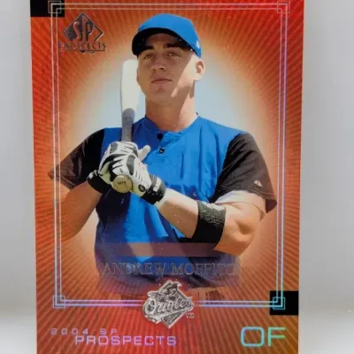2004 SP Prospects Andrew Moffitt baseball trading card with a red foil finish.