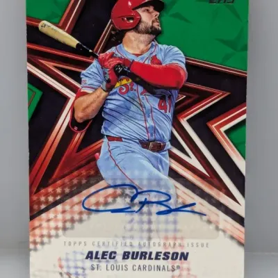 Topps Alec Burleson St. Louis Cardinals certified autograph trading card in a green star design parallel.