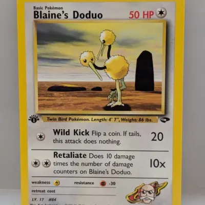 1st Edition Blaine's Doduo Pokémon trading card, Gym Challenge set #61/132, 2000 Wizards of the Coast.
