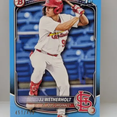 Bowman Prospects JJ Wetherholt 1st Bowman blue parallel trading card, numbered 451/499.