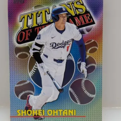 2024 Topps Shohei Ohtani 'Titans of the Game' insertion trading card featuring a rainbow foil finish.