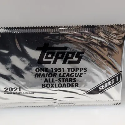 Sealed 2021 Topps Series 1 Major League Baseball One 1951 Topps Major League All-Stars Boxloader silver foil pack.
