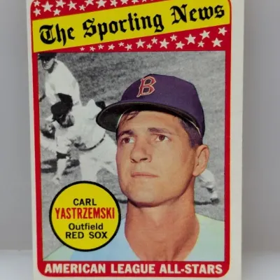 1968 Topps #363 Carl Yastrzemski Sporting News All-Star baseball card featuring the Boston Red Sox outfielder.