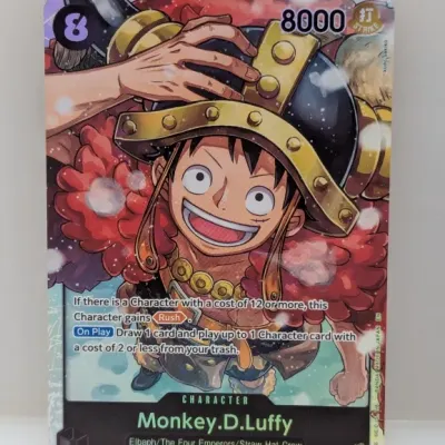 One Piece Card Game Monkey.D.Luffy super rare card (OP17-093) in excellent condition.
