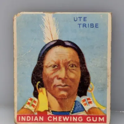 Vintage 1933 Goudey Indian Chewing Gum card featuring the Ute Tribe, showing visible edge wear and creasing.