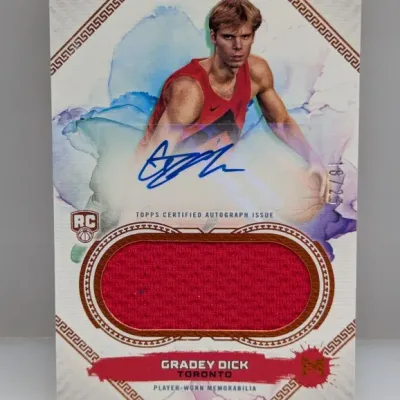 Gradey Dick Topps Museum Collection autographed rookie jersey card, serial-numbered 18/25 with a player-worn red mesh swatch.