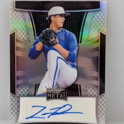 Leaf Metal baseball trading card featuring Liam Peterson with a certified blue ink signature, in excellent condition.
