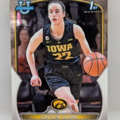 2022 Bowman University 1st Bowman Caitlin Clark Iowa Hawkeyes basketball trading card.