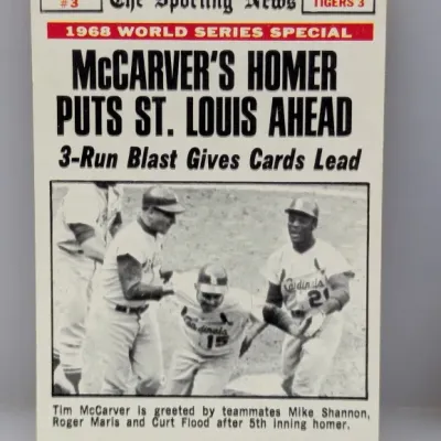 1969 Topps Sporting News World Series Special trading card #164, featuring Tim McCarver and the St. Louis Cardinals.
