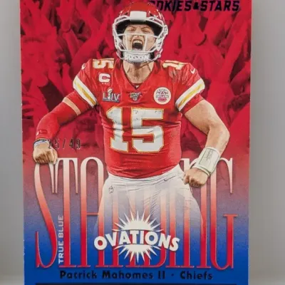 Panini Rookies & Stars Standing Ovations 'True Blue' Patrick Mahomes II football card, serial-numbered 25/49.