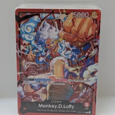 Sealed One Piece Card Game starter deck deckbox featuring Monkey D. Luffy Gear 5 leader card ST21-001.