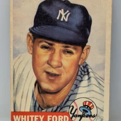 1953 Topps Whitey Ford #207 baseball card featuring the New York Yankees pitcher, showing minor corner wear and creasing at top edge.