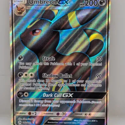 Pokémon Umbreon GX full-art ultra rare foil trading card, #142/149 from the 2017 Sun & Moon set.