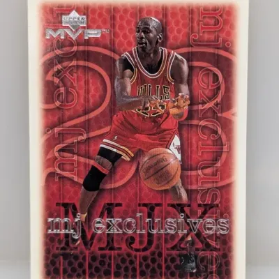 1999-00 Upper Deck MVP Michael Jordan "MJ Exclusives" basketball trading card in good condition.