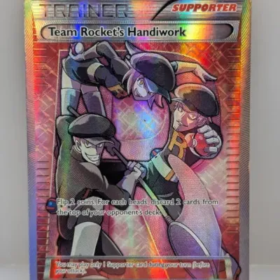 Pokémon Team Rocket's Handiwork Ultra Rare full-art Supporter trainer card, 124/124 from the 2016 Fates Collide expansion.