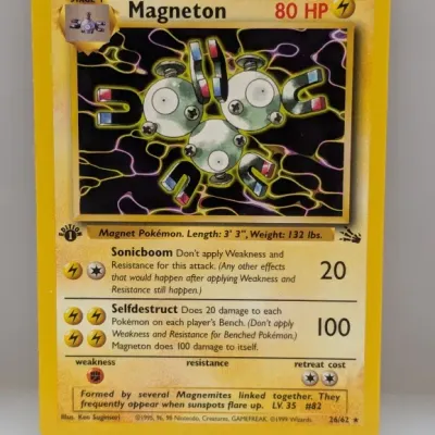 1999 Pokémon Fossil set 1st Edition Magneton trading card (26/62) in well-preserved condition.