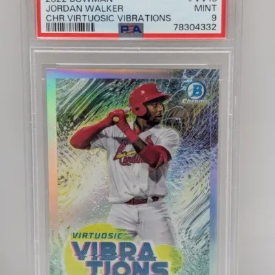 PSA 9 Mint graded 2022 Bowman Chrome Jordan Walker "Virtuosic Vibrations" insert card #VV13.