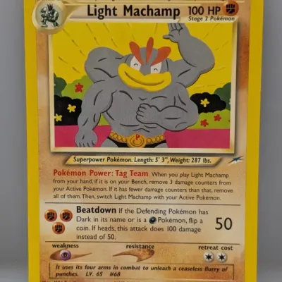 Pokémon Light Machamp trading card #25/105 from the Neo Destiny expansion set, released in 2002.