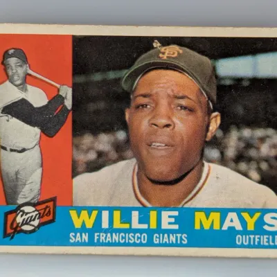 1960 Topps Willie Mays baseball card (#200) depicting the San Francisco Giants outfielder, featuring minor surface wear and light edge...