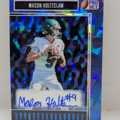 Pro Set Mason Holtzclaw autographed trading card with a blue foil cracked ice background pattern.