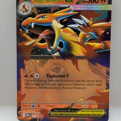Oversized custom style Pokemon trading card featuring Mega Charizard Y EX with 360 HP and full art graphics.