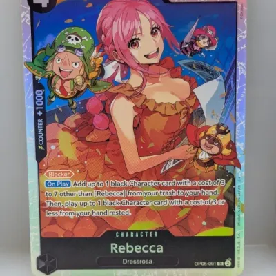 One Piece Card Game Rebecca OP05-091 SR parallel rare trading card.