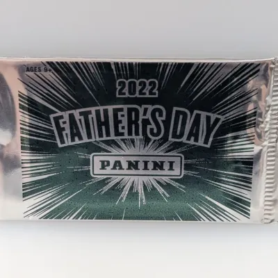 Sealed 2022 Panini Father's Day promotional sports card pack in silver foil packaging.