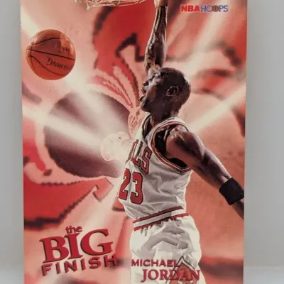 NBA Hoops Michael Jordan "The Big Finish" trading card, featuring Jordan in his Chicago Bulls uniform.
