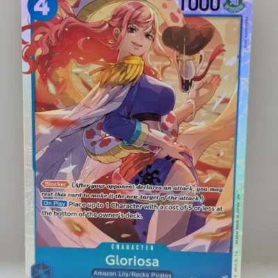 One Piece Card Game Gloriosa OP17-046 super rare foil card featuring full-art character illustration.