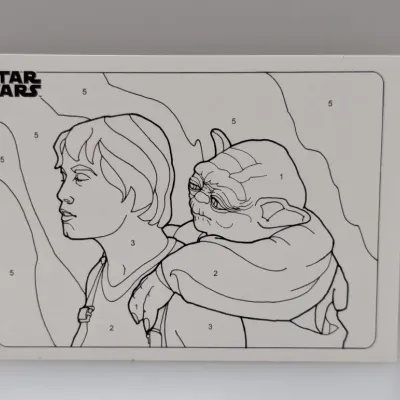 Uncolored Star Wars paint-by-number or color-by-number art board featuring Luke Skywalker and Yoda.