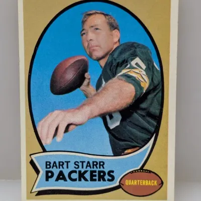1969 Topps Bart Starr #100 football card featuring the Green Bay Packers quarterback.