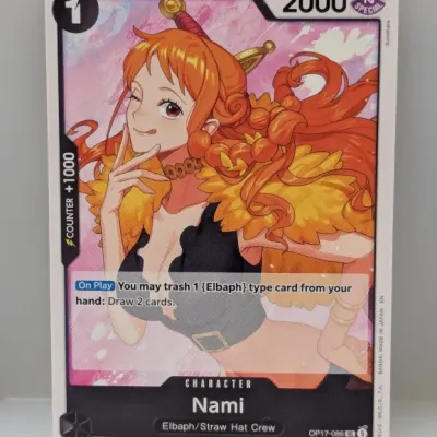 One Piece Card Game Nami character card, OP17-086 UC, in near-mint condition.