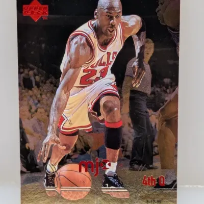 1995-96 Upper Deck Michael Jordan MJ3 4th Q basketball trading card featuring a metallic finish.