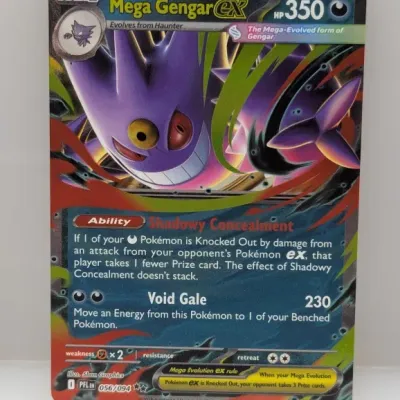 Mega Gengar EX custom or oversized Pokémon trading card featuring full-art artwork and 350 HP stats.