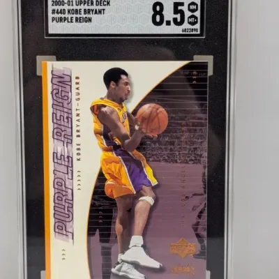 SGC-graded 8.5 NM/MT+ 2000-01 Upper Deck #440 Kobe Bryant Purple Reign trading card in a protective slab.