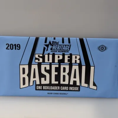 Unopened 2019 Topps Heritage High Number Super Baseball pack containing one boxloader card.