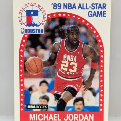 1989-90 NBA Hoops Michael Jordan '89 NBA All-Star Game basketball card #21. The card appears to be in good condition with sharp...