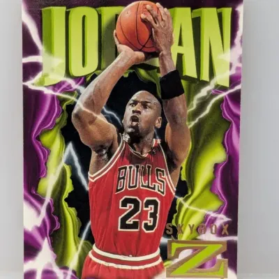 1997-98 SkyBox Z-Force Michael Jordan #23 basketball card featuring vibrant lightning bolt graphics.